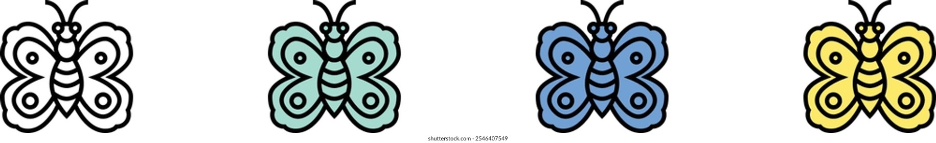 butterfly icon. Outline, Green, Blue and Yellow Style Design Isolated On White Background