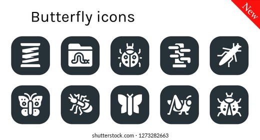  butterfly icon set. 10 filled butterfly icons. Simple modern icons about  - Spring, Worm, Ladybug, Wing chun, Grasshopper, Butterfly, Ant