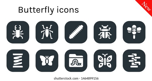 butterfly icon set. 10 filled butterfly icons.  Collection Of - Beetle, Insect, Centipede, Dragonfly, Spring, Butterfly, Worm, Wing chun