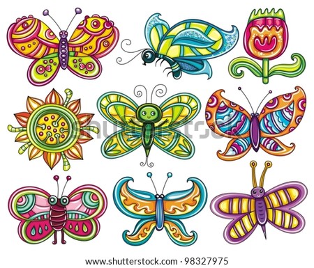 Butterfly Icon Set Beautiful Cartoon Colorful Stock Vector Royalty