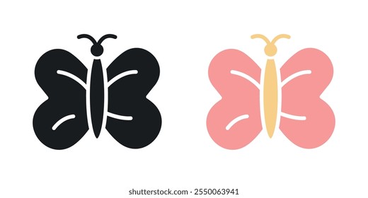 Butterfly icon set in black and colored version