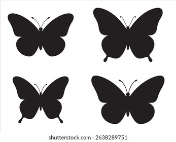 butterfly icon set silhouette vector on white background.