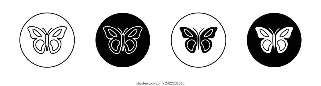 Conjunto de iconos de mariposa. Símbolo vector de forma de mariposa simple en un estilo negro relleno y delineado. Signo de la naturaleza de los insectos monarcas.