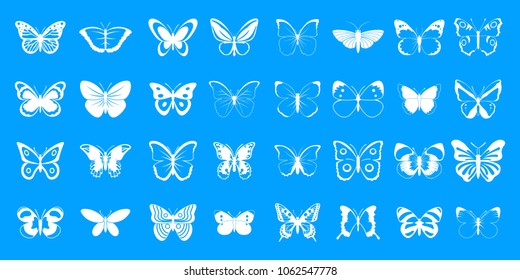 Butterfly icon set. Simple set of butterfly vector icons for web design isolated on blue background