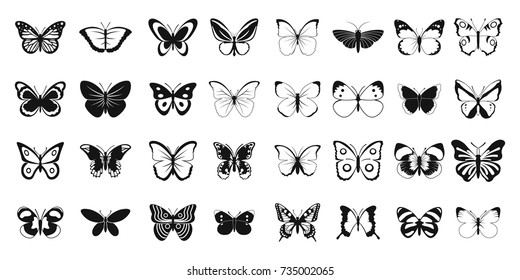 Butterfly icon set. Simple set of butterfly vector icons for web design isolated on white background