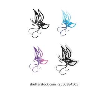Conjunto de iconos de mariposa Ilustración vectorial. Símbolo de la luna de la mariposa y de las estrellas. Signo de tatuaje, Boho Bruja y símbolo mágico. Signo de arte místico, emblema aislado sobre fondo blanco
