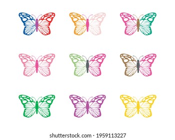 butterfly icon set vector isolated