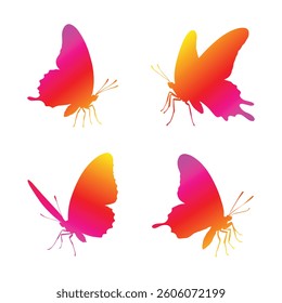 Butterfly icon set, Vibrant Butterfly vector Illustrations in Gradient Colors
