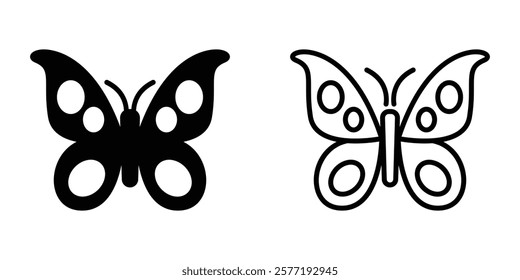 butterfly icon silhouette on white background. Insects butterfly outline, tattoo, coloring, vector logo icon set on a white background. Linear style sign for mobile concept and web design.