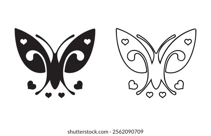 Butterfly icon silhouette. Solid and outline vector art illustration