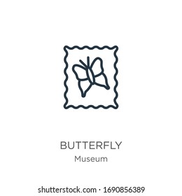 Butterfly icon. Thin linear butterfly outline icon isolated on white background from museum collection. Line vector sign, symbol for web and mobile