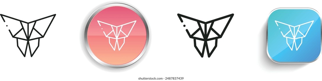 Schmetterlingssymbol. Flaches, lineares, regelmäßiges Design im Button-Stil isoliert auf weißem Hintergrund