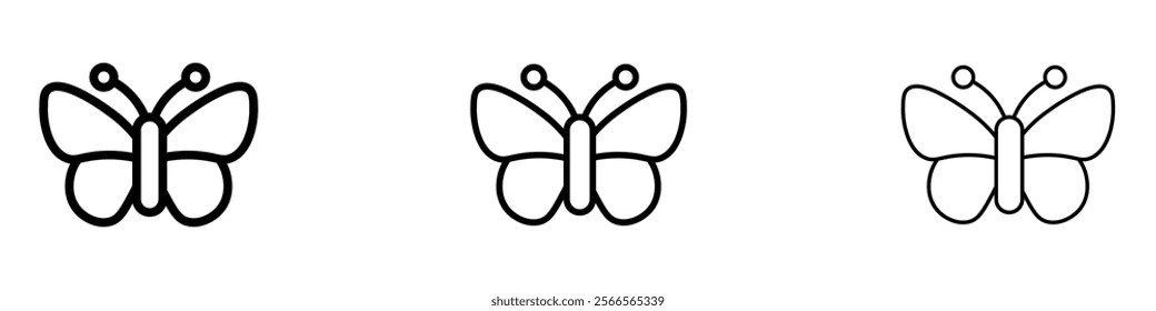 Butterfly icon in tree different line stroke sizes.