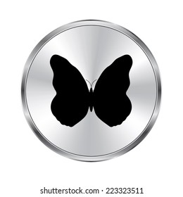 butterfly icon - vector brushed metal button