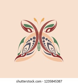 Butterfly icon vector. Design line arc colorful on rose gold. Design for embroidery, symbol, pattern, background, fashion.  