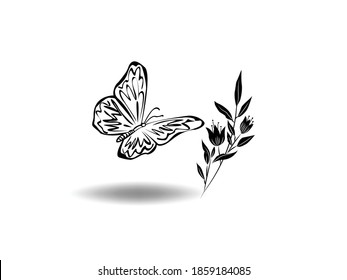 butterfly Icon Vector illustration. leaves symbol. tattoo sign, emblem isolated on white background, Flat style for graphic and web design, logo, silhouette