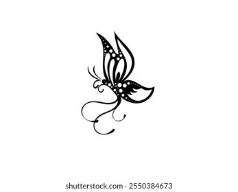 Icono de mariposa Ilustración vectorial. Símbolo de la luna de la mariposa y de las estrellas. Signo de tatuaje, Boho Bruja y símbolo mágico. Signo de arte místico, emblema aislado sobre fondo blanco
