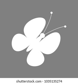 Butterfly icon. Vector. White icon on medium gray background. Isolated.