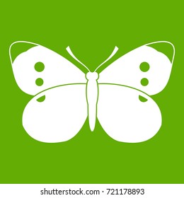 Butterfly icon white isolated on green background. Vector illustration