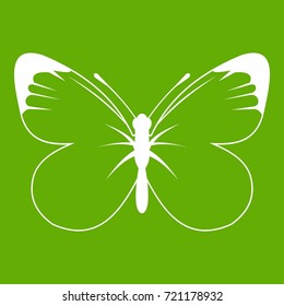 Butterfly icon white isolated on green background. Vector illustration