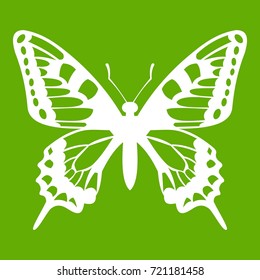Butterfly icon white isolated on green background. Vector illustration