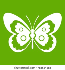 Butterfly icon white isolated on green background. Vector illustration