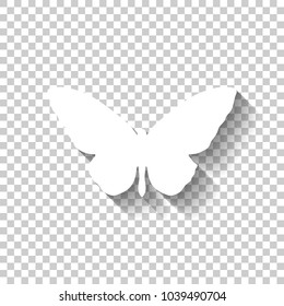 butterfly icon. White icon with shadow on transparent background