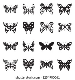 Butterfly Icons. Black Flat Design. Vector Illustration. 