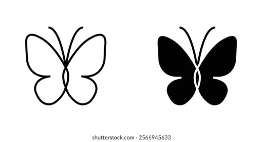 Butterfly icons. black and white vector set.