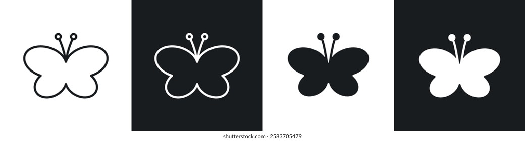 Butterfly icons collection in black and white filled and line versions