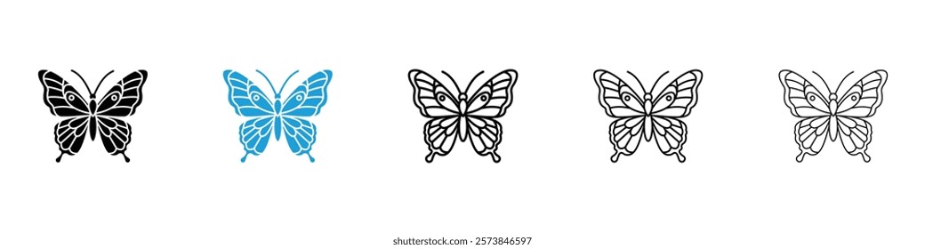 Butterfly icons in filled and 3 stroke weights