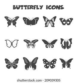 butterfly icons, mono vector symbols
