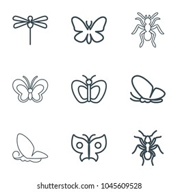 Butterfly icons. set of 9 editable outline butterfly icons such as butterfly, ant