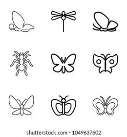 Butterfly icons. set of 9 editable outline butterfly icons such as butterfly, dragonfly