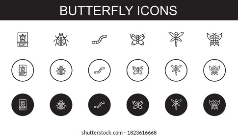 butterfly icons set. Collection of butterfly with ladybug, worm, dragonfly. Editable and scalable butterfly icons.