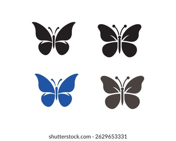 Butterfly Icons Set, A collection of various black silhouette butterfly icons on a white background. butterfly, butterflies, icon, icons, silhouette, black and white, graphic design, vector, logo.