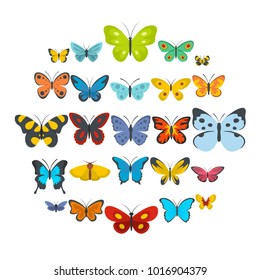 Butterfly icons set. Flat illustration of 25 butterfly vector icons isolated on white background