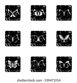 Butterfly icons set. Grunge illustration of 9 butterfly vector icons for web