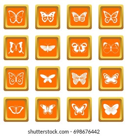 Butterfly icons set in orange color isolated vector illustration for web and any design