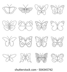 Butterfly icons set. Outline illustration of 16 butterfly vector icons for web