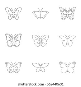 Butterfly icons set. Outline illustration of 9 butterfly vector icons for web