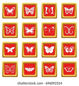 Butterfly icons set in red color isolated vector illustration for web and any design
