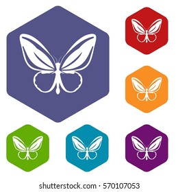 Butterfly icons set rhombus in different colors isolated on white background