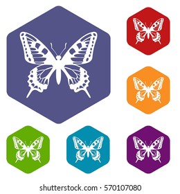 Butterfly icons set rhombus in different colors isolated on white background