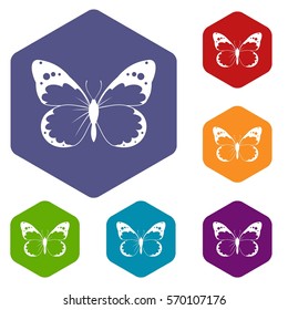 Butterfly icons set rhombus in different colors isolated on white background