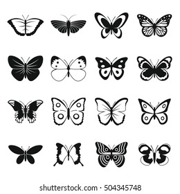 Butterfly icons set. Simple illustration of 16 butterfly vector icons for web