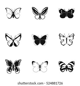Butterfly icons set. Simple illustration of 9 butterfly vector icons for web