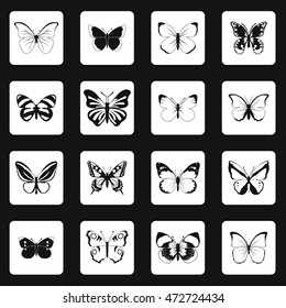 Butterfly icons set in simple style. Black butterflies set collection vector illustration