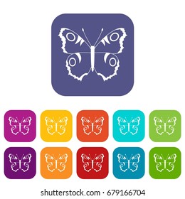 Butterfly icons set vector illustration in flat style In colors red, blue, green and other