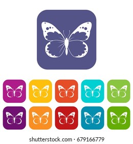 Butterfly icons set vector illustration in flat style In colors red, blue, green and other